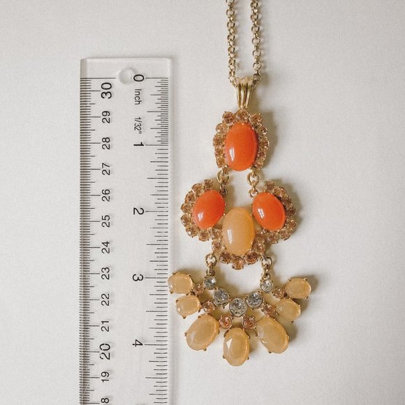 J. Crew Orange Rhinestone Pendant Gold Necklace - Picture 8 of 8